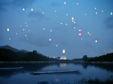 Modern Lake Kongming Lantern Night Landscape