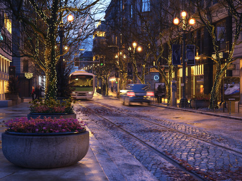 Modern street building exterior night view