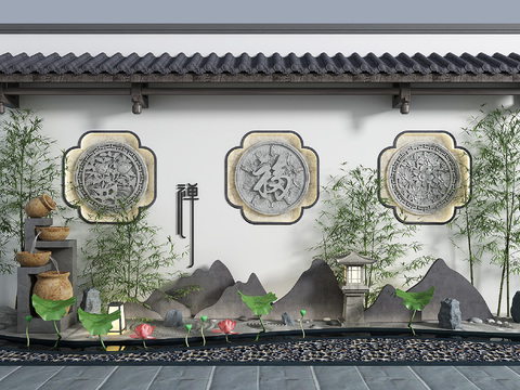 New Chinese-style Gardening Setches rockery bamboo landscape