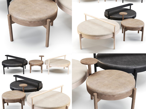 Modern Leather Round Stool Combo Free