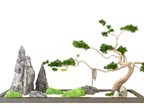 Neo-Chinese Style rockery pine garden sketch