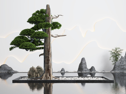 New Chinese pine rockery waterscape sketch