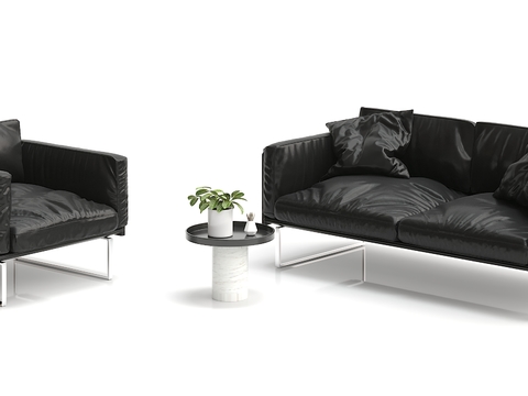 Modern black leather office sofa combination