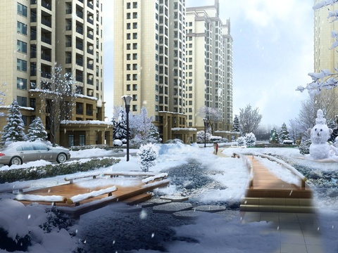 modern snow residential building exterior psd