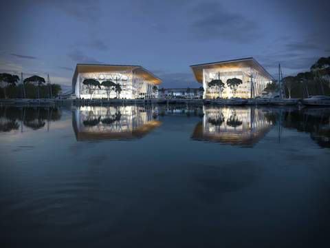 Exterior of the exhibition hall Night view Seaside view