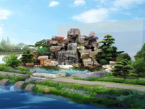 Garden Landscape Waterfall psd