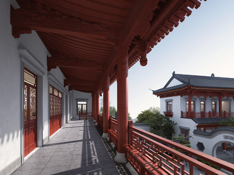 Chinese-style ancient corridor promenade