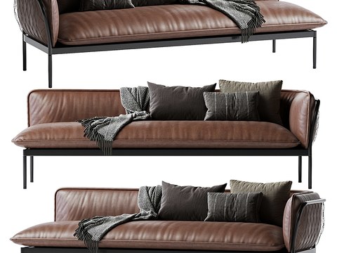 FLEXFORM Brown Leather Multiplayer Sofa