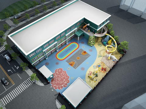 Modern kindergarten bird's-eye view free