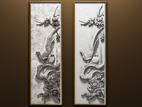 Modern Flower and Bird Stone Carving Relief