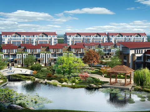 New Chinese Villa Area Lakeside Landscape