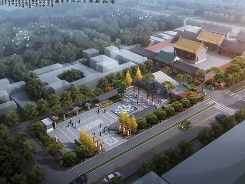 Chinese ancient building bird's eye view psd