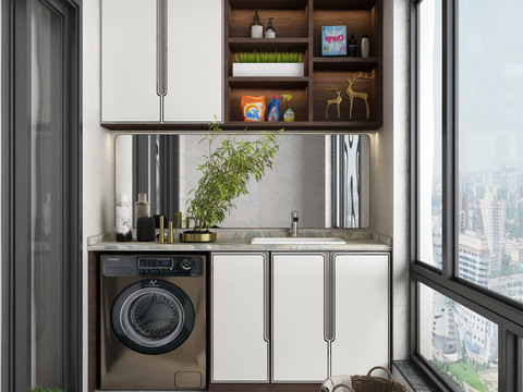 Neo-Chinese Style Balcony Laundry Room Model