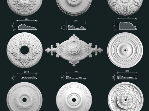 European-style gypsum disc engraved components