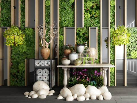 Modern plant wall potted stone sketch