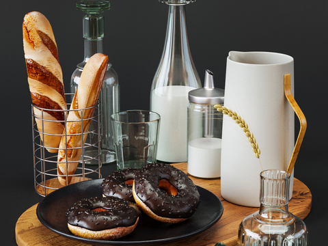 Modern Donut Bread Tea Set Ornaments