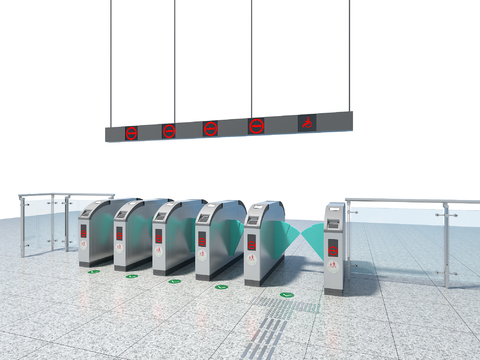 Modern subway station brush ticket gate