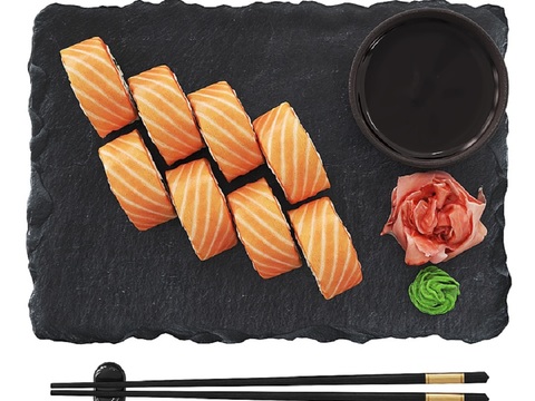 Japanese and Korean Salmon Sushi Cuisine