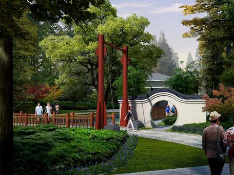 Neo-Chinese Style small bridge garden landscape psd