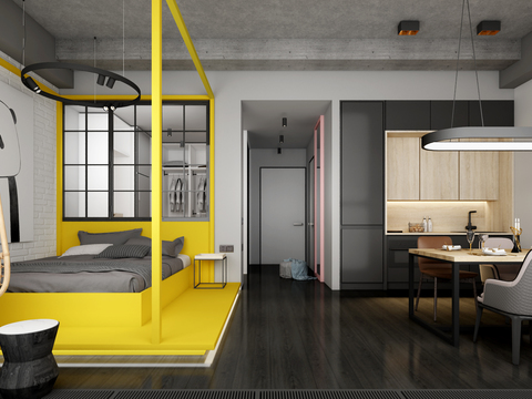 Industrial Wind Apartment Bedroom Dining Room