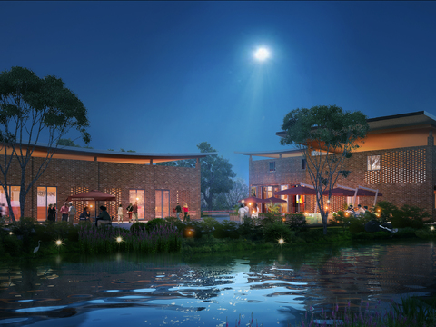 modern river building appearance night scene psd