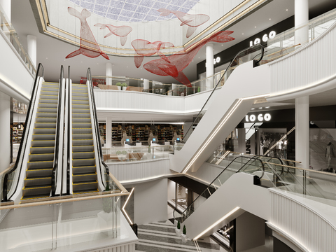 Modern mall escalator atrium