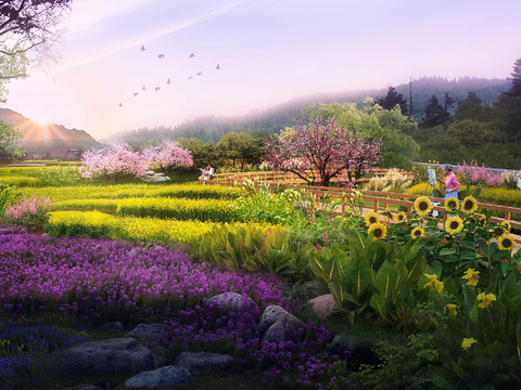 modern pastoral flower sea landscape psd