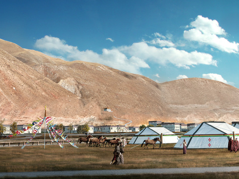 Modern Tibetan Plateau Town Appearance