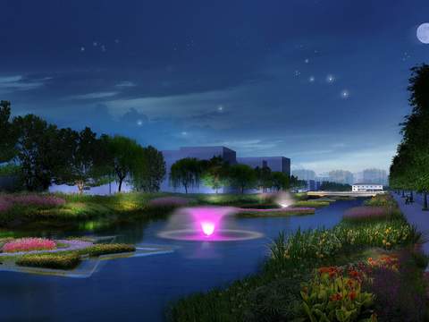 modern river garden night landscape psd