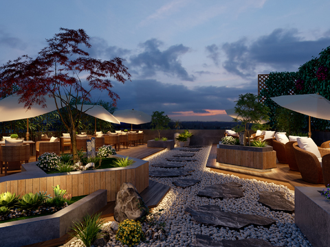 Modern Terrace Garden Leisure Area Night View