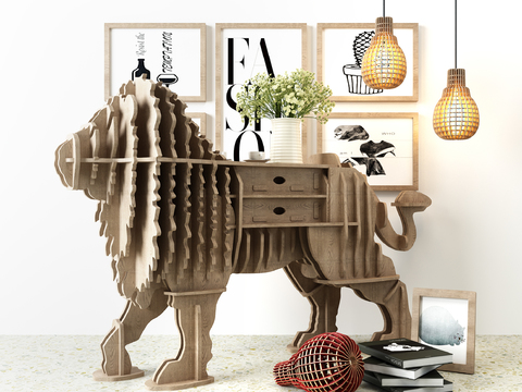 Nordic Lion Decorative Cabinet Chandelier Hanging Painting Ornaments