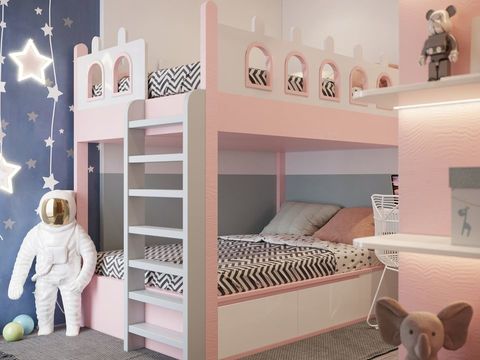 Nordic Simple Pink Cartoon Double kids Bedroom Free