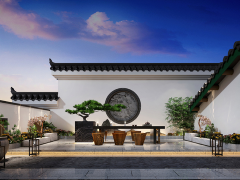 New Chinese Rooftop Terrace Garden Tea Tasting Area