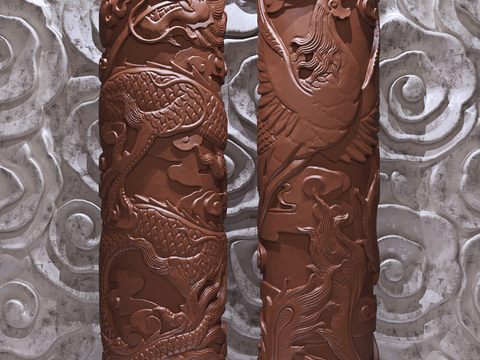 Chinese-style Dragon and Phoenix Pillar Carved Pillar