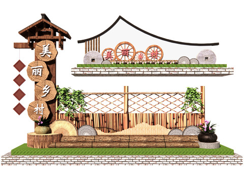 Neo-Chinese Style Folk Sick of Rural Landscape Wall