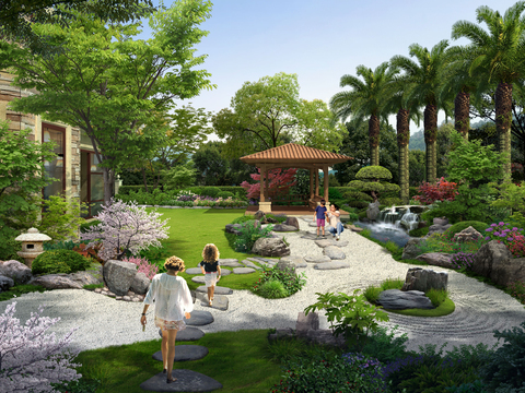 Neo-Chinese Style pavilion courtyard park psd