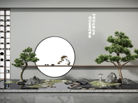 New Chinese pine rockery bridge waterscape sketch