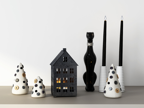 Modern small house black cat ornaments combination