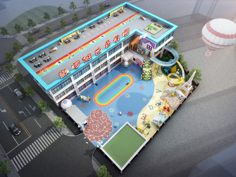 Bird's-eye view of modern school kindergarten