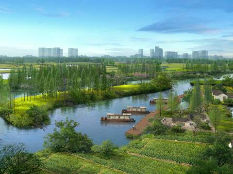 Neo-Chinese Style wetland landscape psd