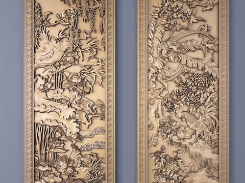 Chinese metal flower and bird relief