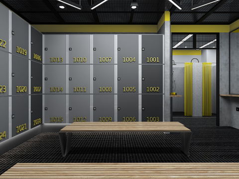 Modern gym locker shower area