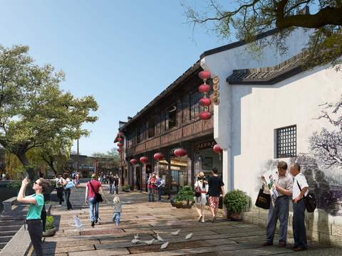 Neo-Chinese Style commercial street road landscape psd