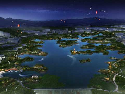 wetland park reservoir night scene psd