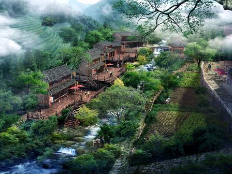 Neo-Chinese Style wetland landscape psd