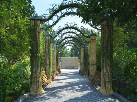 European-style landscaping corridor