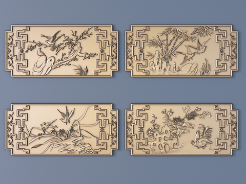 Chinese Metal Plum, Orchid, Bamboo and Chrysanthemum Relief