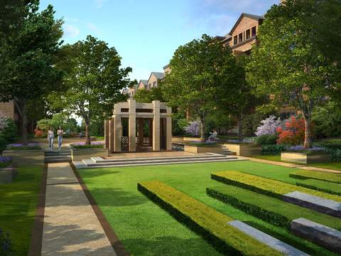 Neo-Chinese Style community park landscape psd