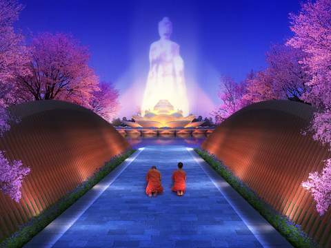 modern park buddha sculpture night scene psd