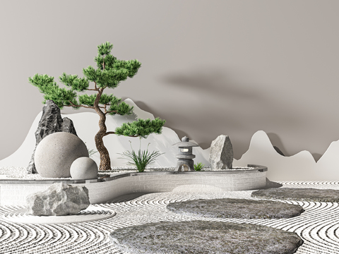 New Chinese pine rockery stone landscape sketch